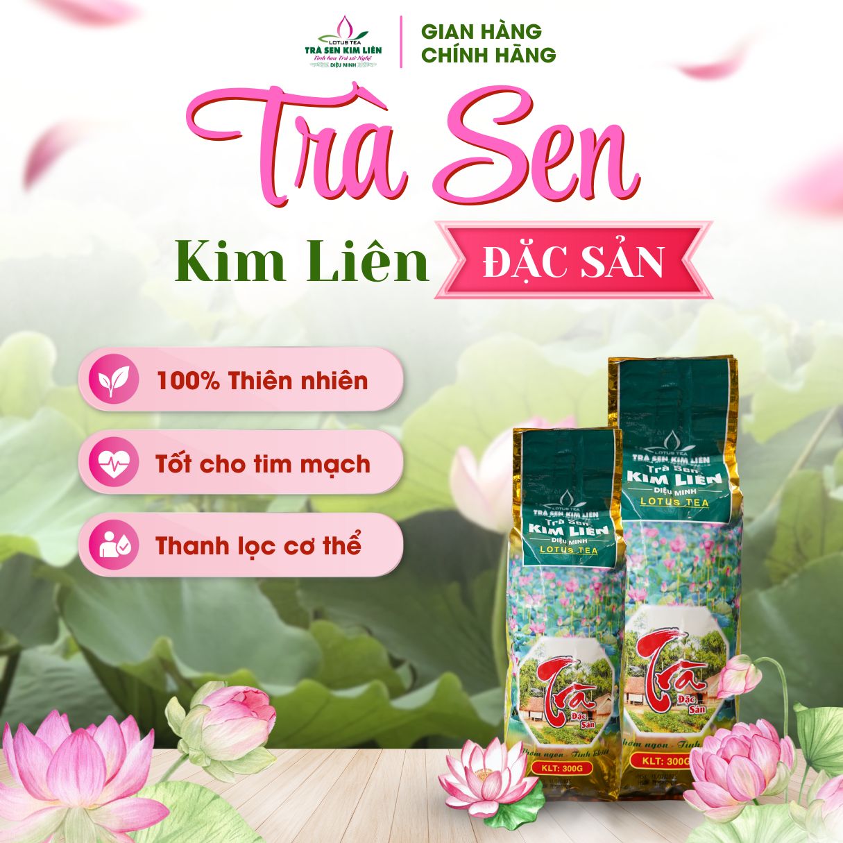 Trà sen Diệu Minh đặc sản | Túi bóng dài 300g
