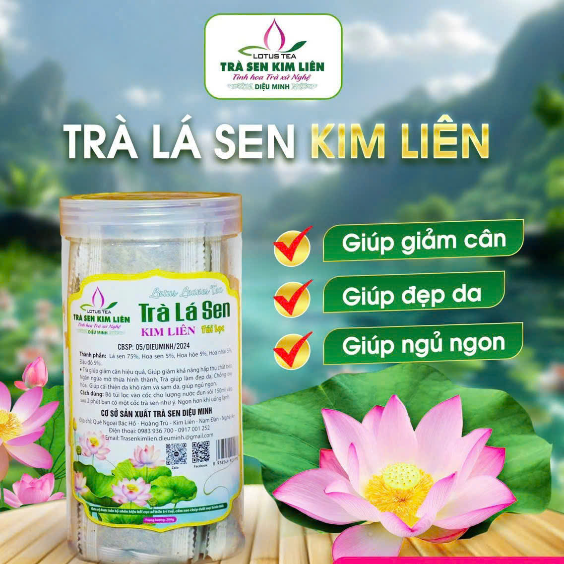 Trà Lá Sen túi lọc(70 túi/1 hộp, kèm quà tặng)